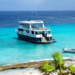 Tourist boat anchored near a turquoise beach in Zakynthos, Greece